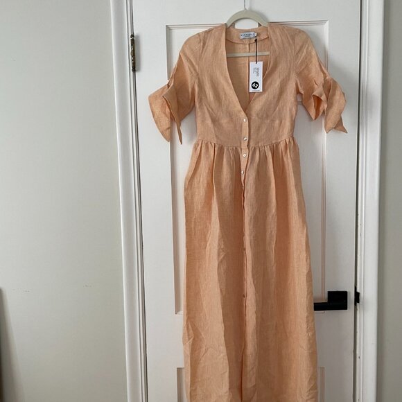 Harshman Peach Linen Casilda Dress Size XS NWT - Picture 2 of 4